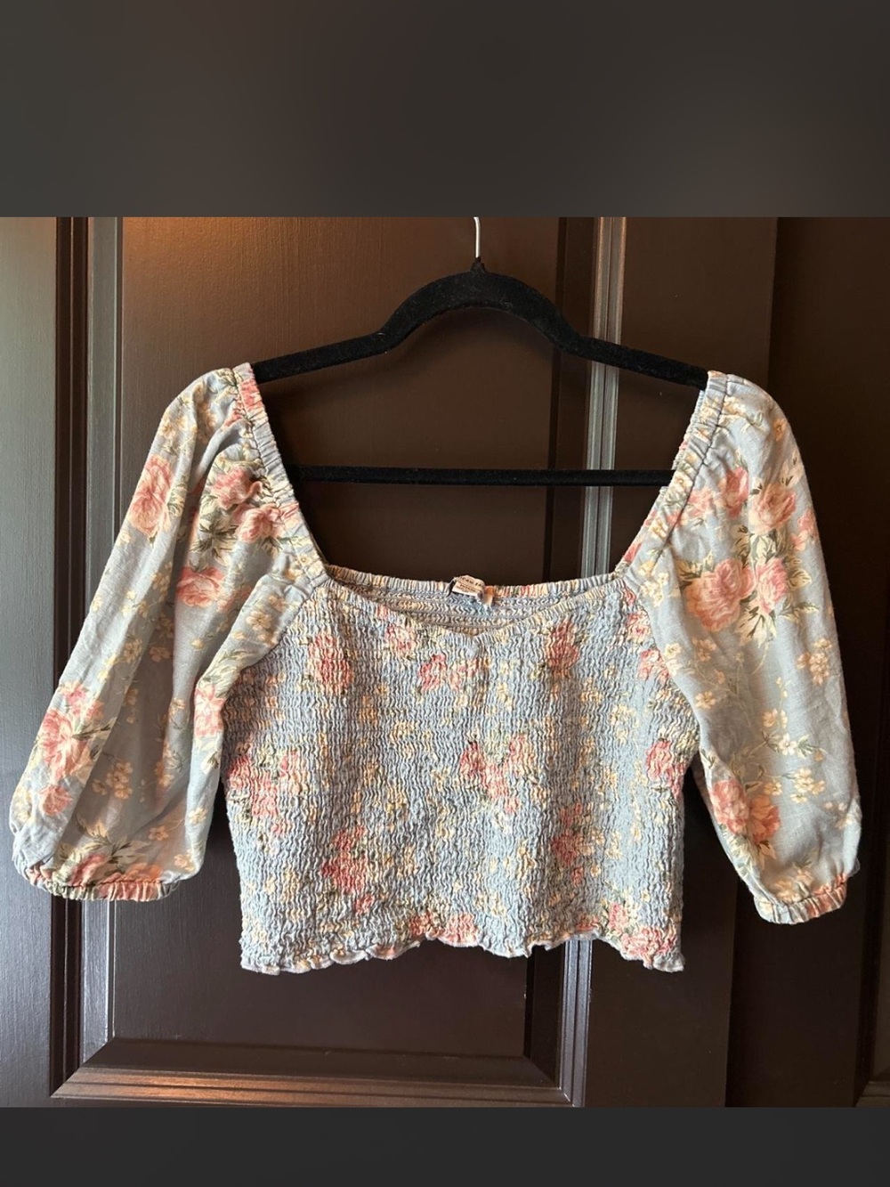 AE Floral Smocked Puff Sleeve Sweetheart Top